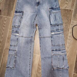 blue revival flex back on duty wide leg cargo